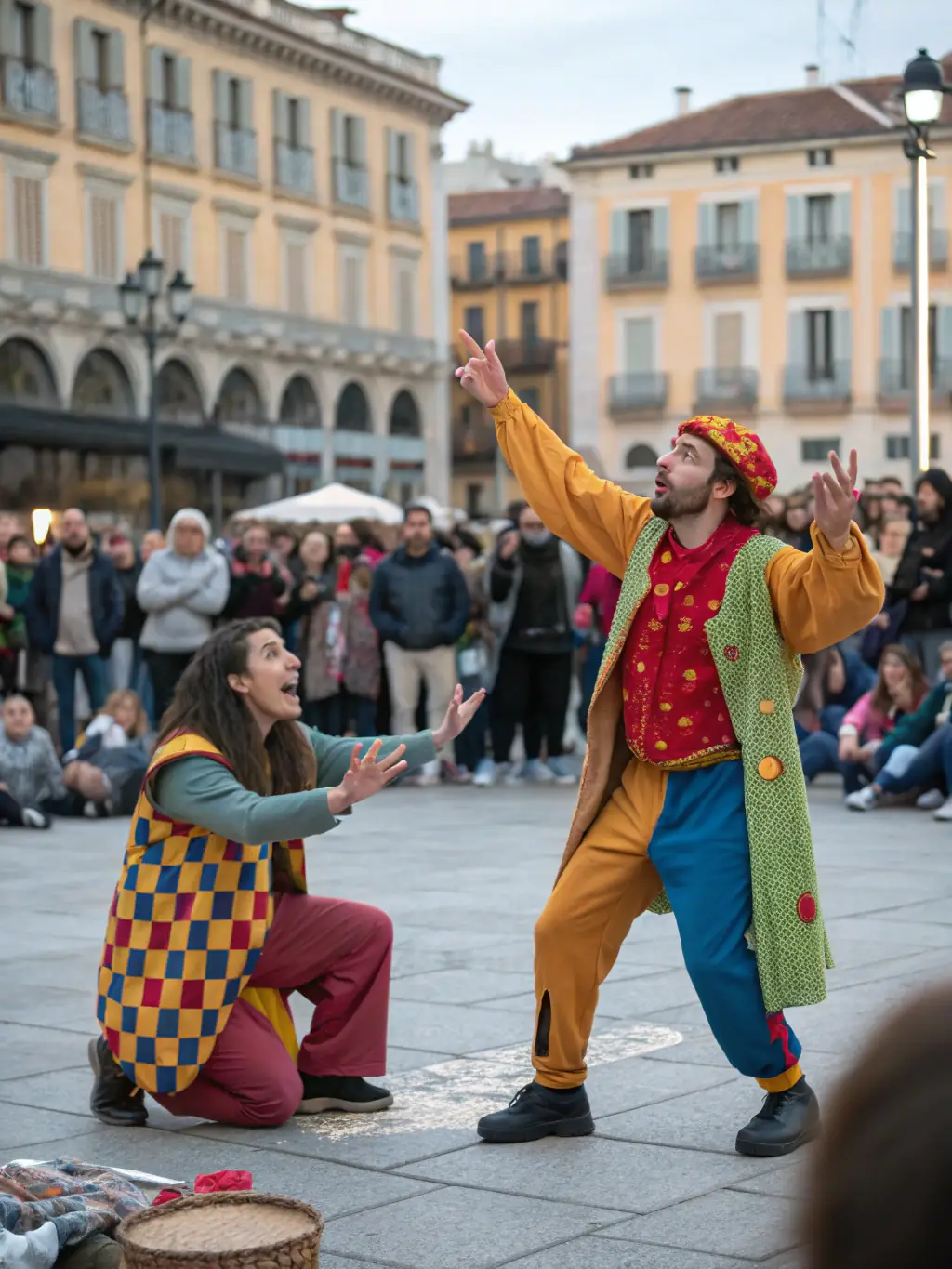 A photo of actors performing a play outdoors, with a diverse audience watching attentively, showcasing community engagement and cultural enrichment.